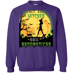 Not All Witches Ride Broomsticks Witches Walk With Cat Funny Halloween ShirtG180 Gildan Crewneck Pullover Sweatshirt 8 oz.