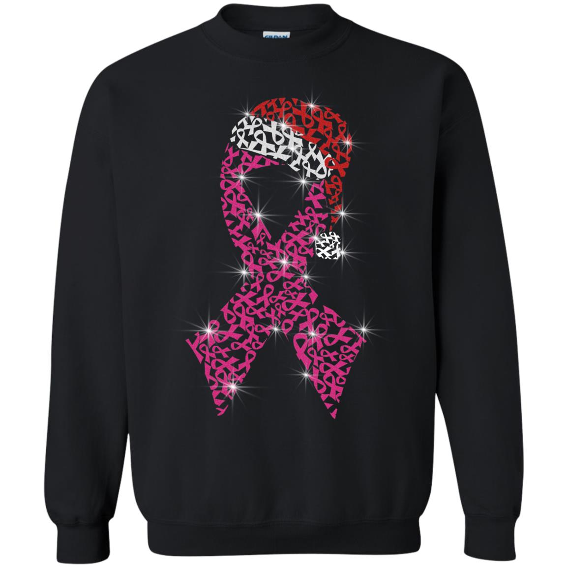 Pink Ribbon With Santa Hat Breast Cancer Awareness X-mas Gift Shirt Black