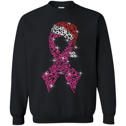 Pink Ribbon With Santa Hat Breast Cancer Awareness X-mas Gift Shirt Black