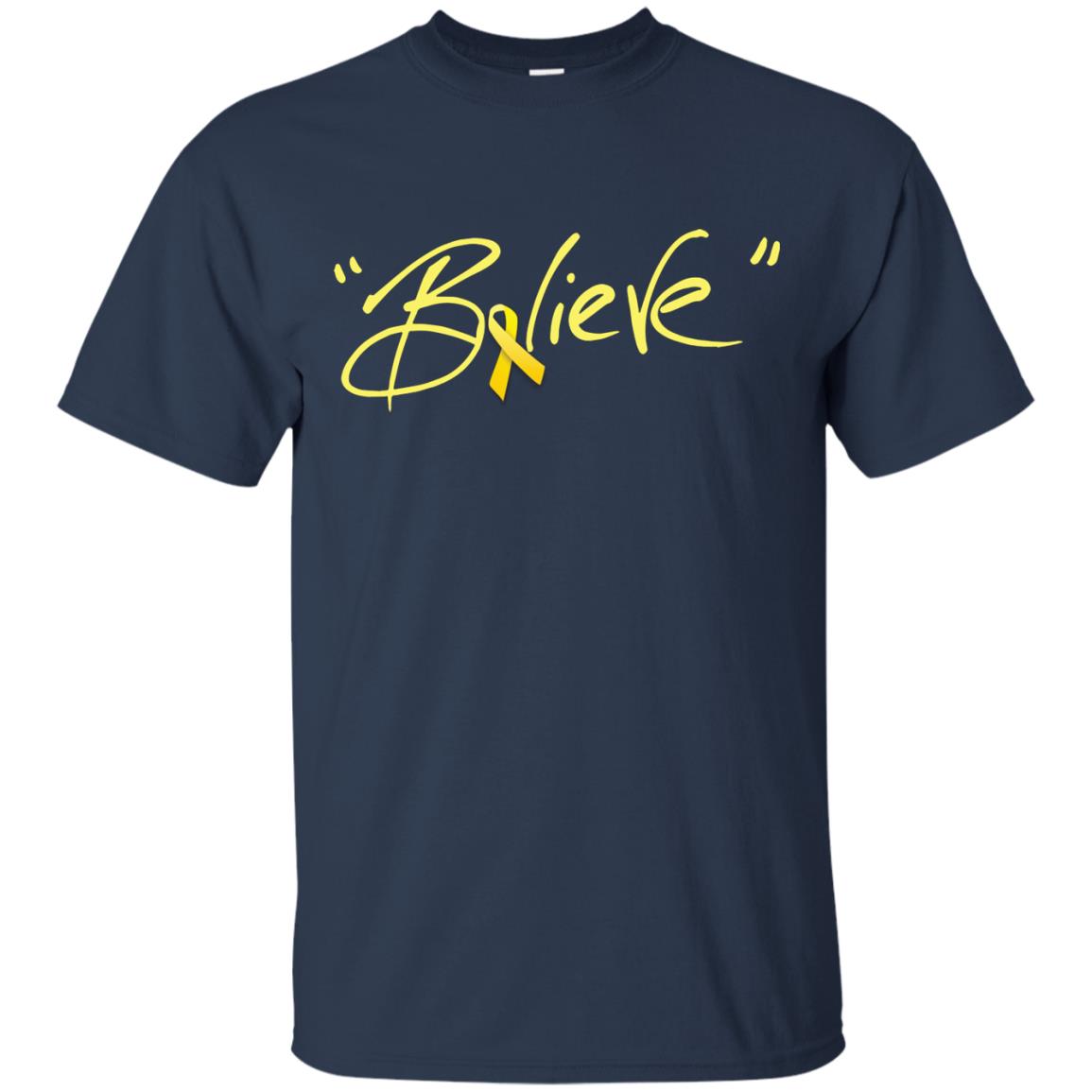 Sarcoma Bone Bladder Cancer Awareness Shirt Yellow Ribbon Believe Navy