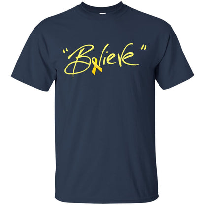 Sarcoma Bone Bladder Cancer Awareness Shirt Yellow Ribbon Believe Navy