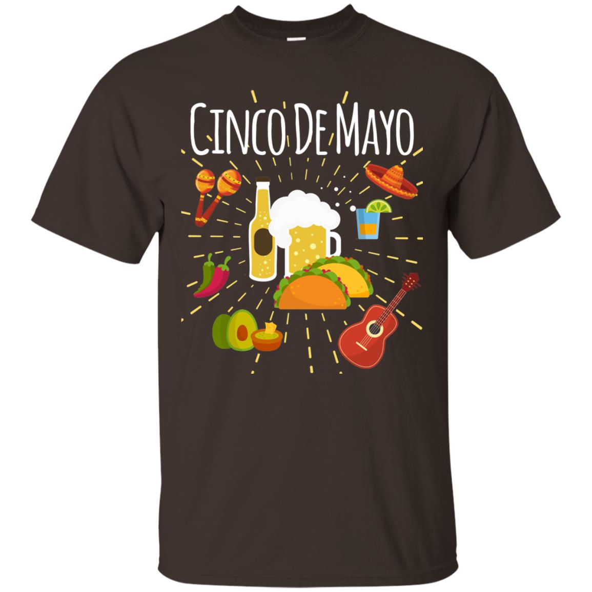 Cinco De Mayo Beer Tacos Guitar Mexico Shirt Dark Chocolate