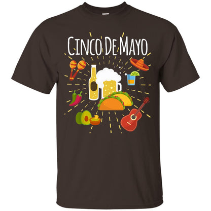Cinco De Mayo Beer Tacos Guitar Mexico Shirt Dark Chocolate