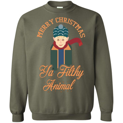 Christmas T-shirt Merry Christmas Ya Filthy Animal Military Green