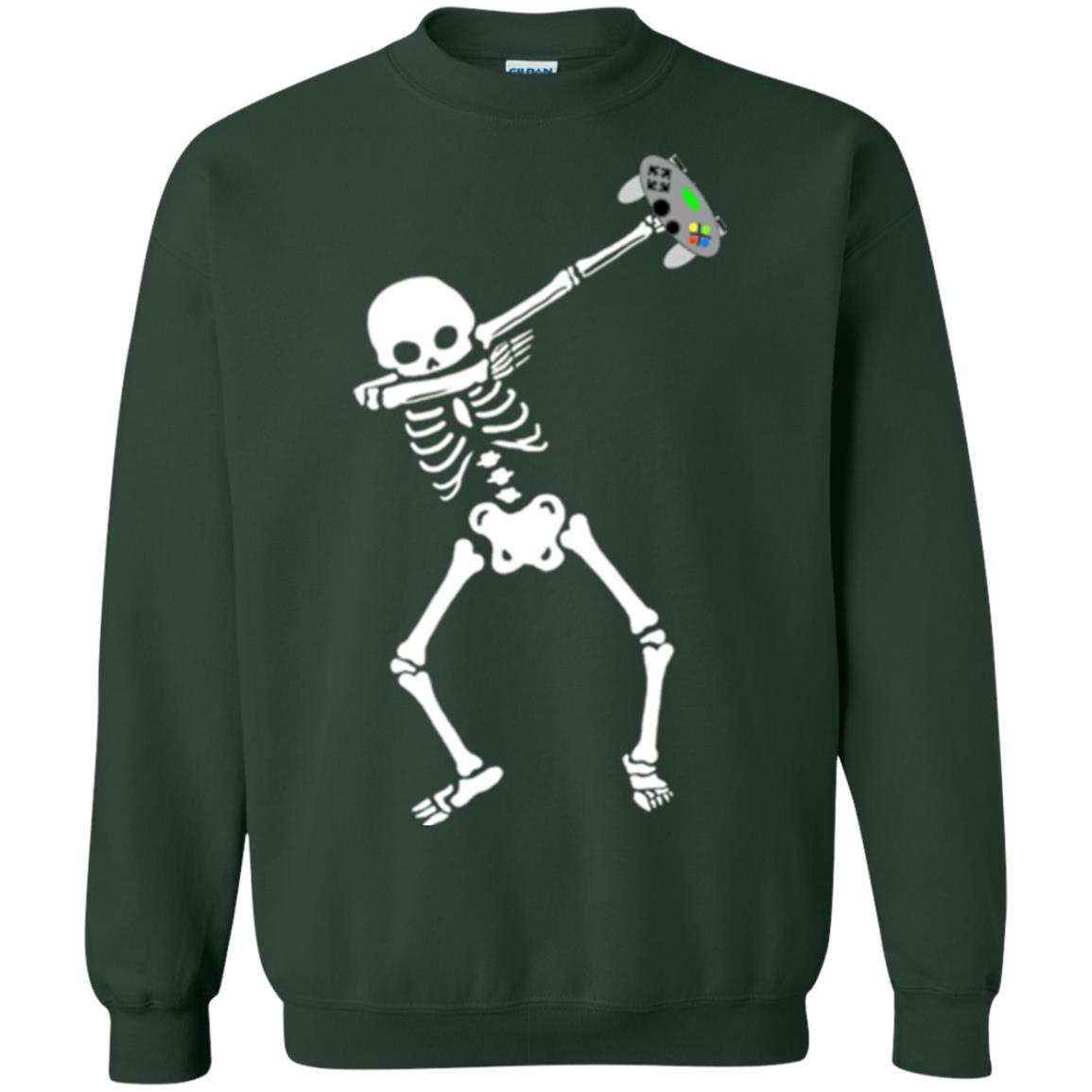 Gamer T-shirt Dabbing Skeleton Forest Green