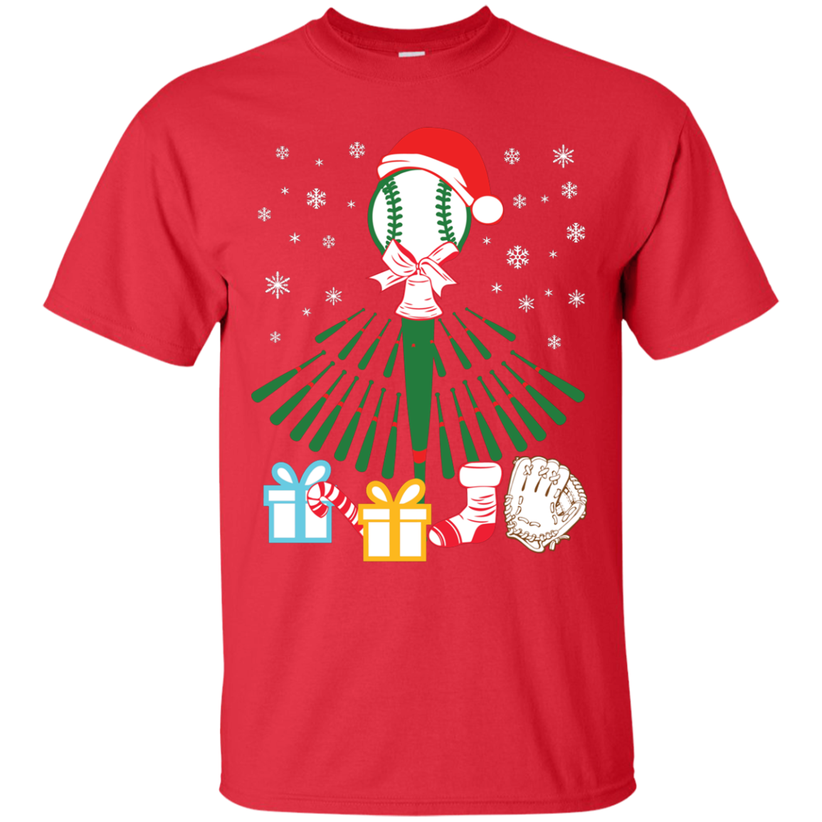 Baseball Christmas T-Shirt Red