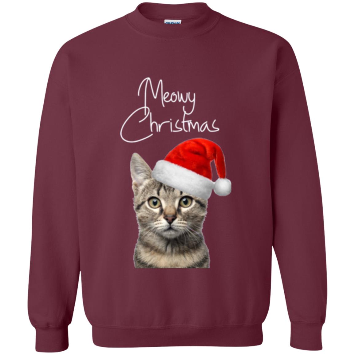 Cat Lovers T-shirt Merry Christmas Maroon