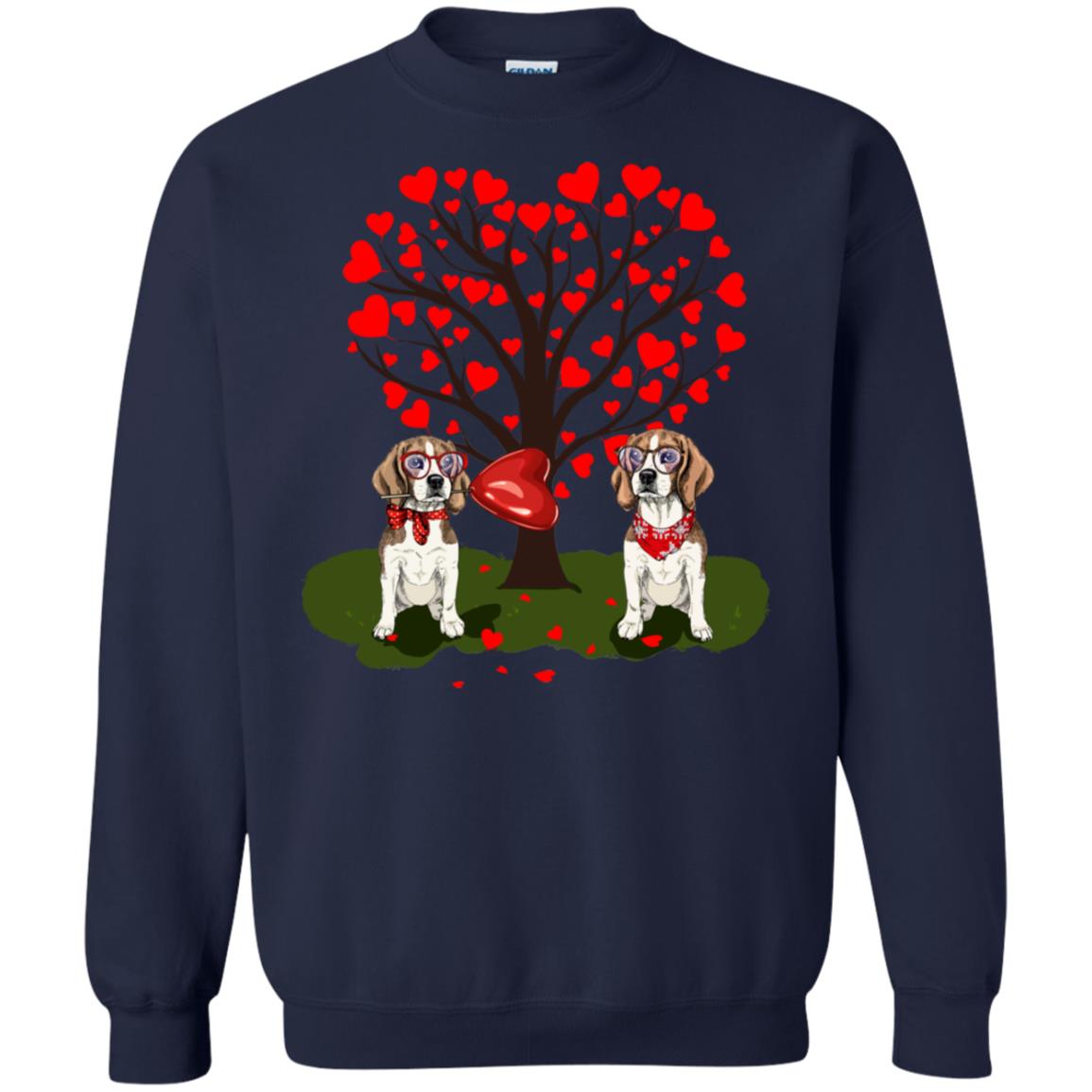 Valentine Beagle Couple Heart Tree Shirt Navy