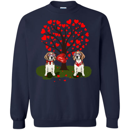 Valentine Beagle Couple Heart Tree Shirt Navy