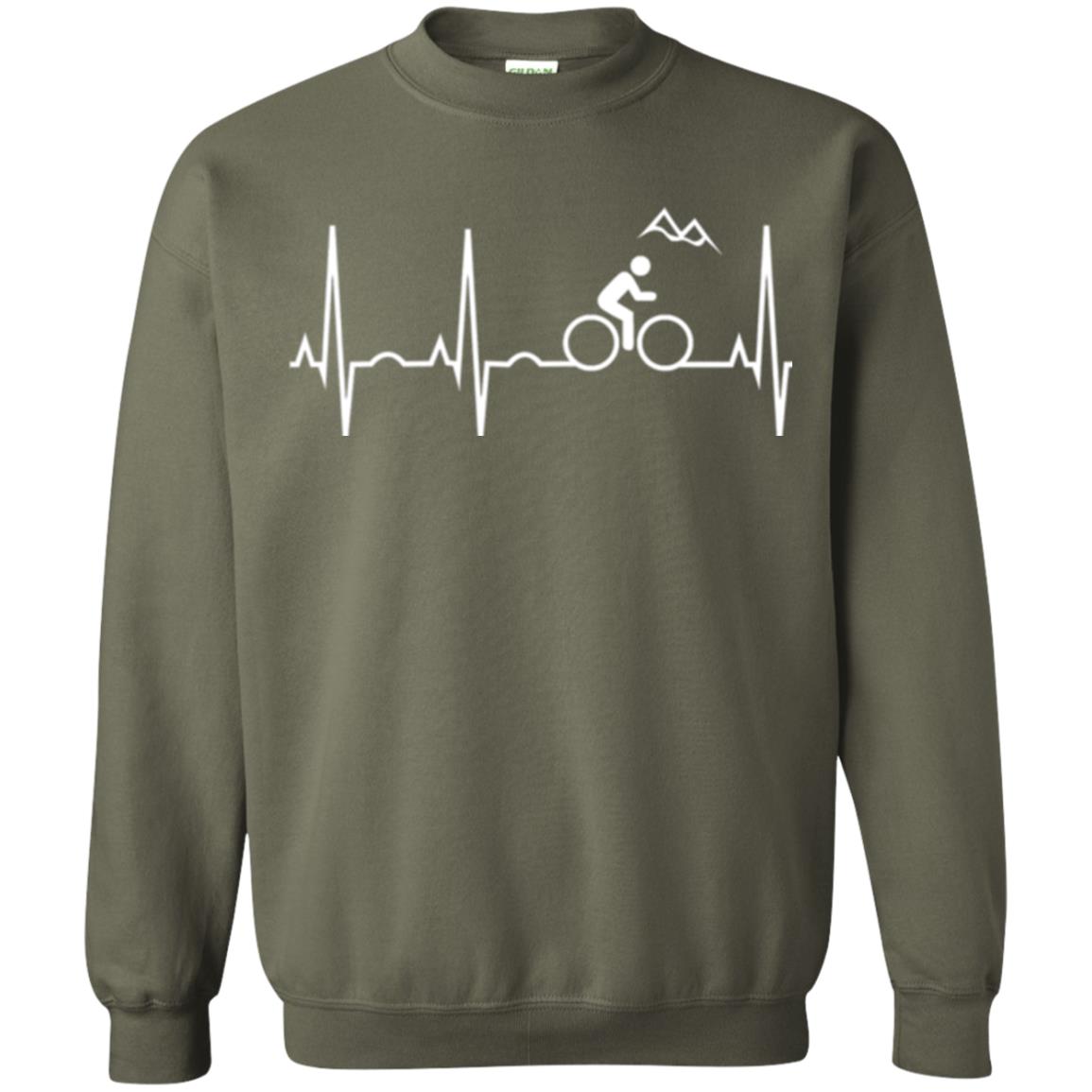Mountain Bike Heartbeat Mountain Biking T-shirt Military Green