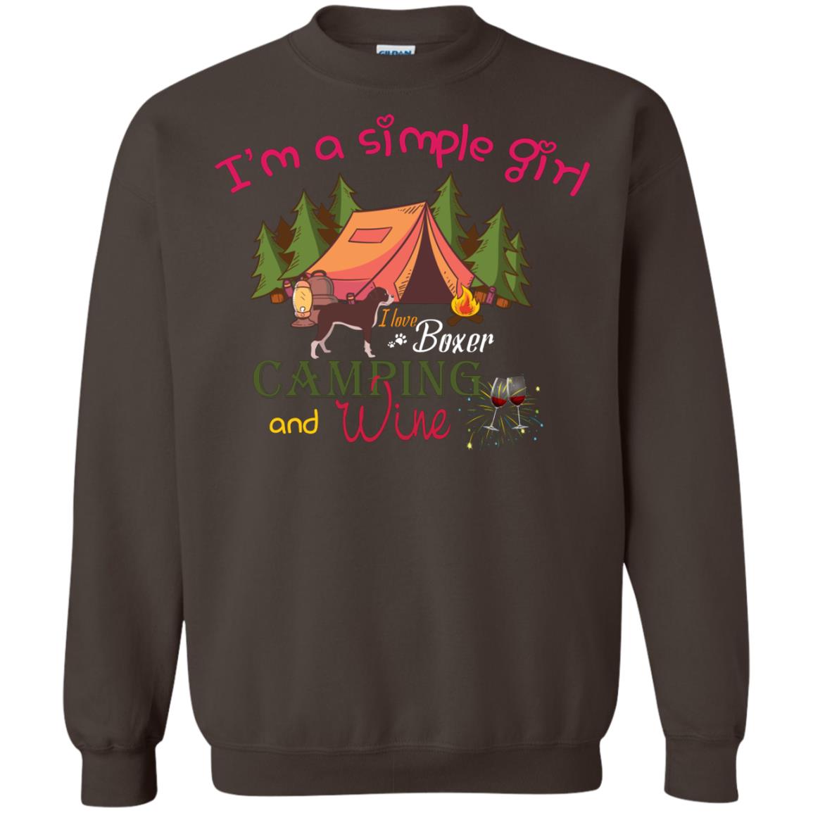 I’m A Simple Girl I Love Boxer Dog Camping And Wine Shirt Dark Chocolate
