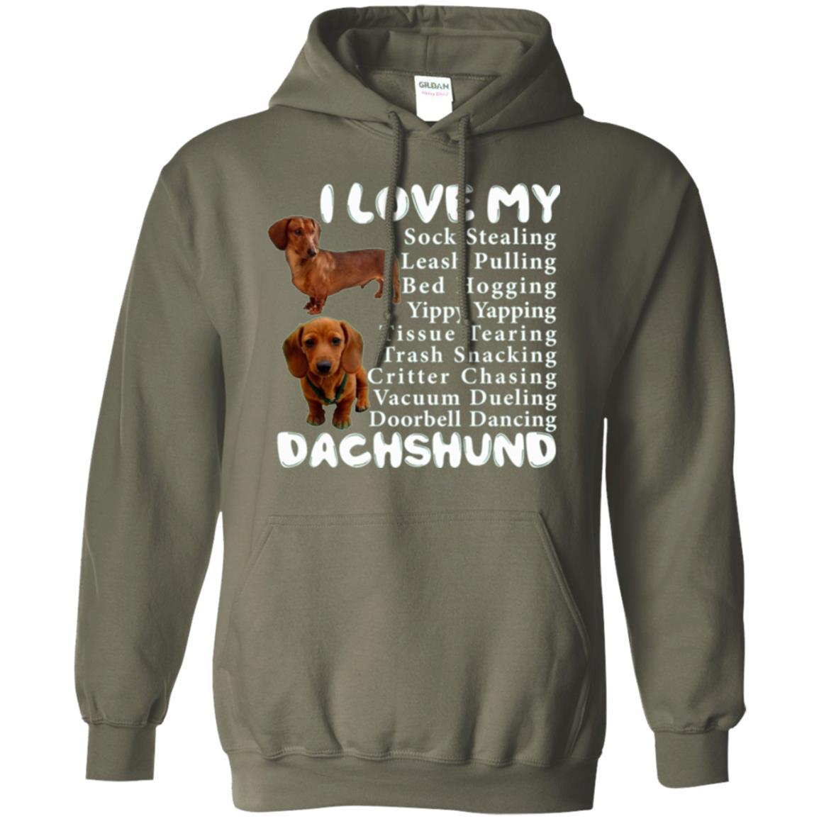 Dachshund T-shirt Sock Stealing Bed Hogging Military Green