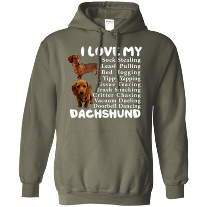 Dachshund T-shirt Sock Stealing Bed Hogging Military Green