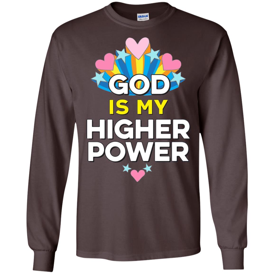 Funny Christian T-shirt God Is My Higher Power Hearts Stars Dark Chocolate
