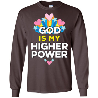 Funny Christian T-shirt God Is My Higher Power Hearts Stars Dark Chocolate