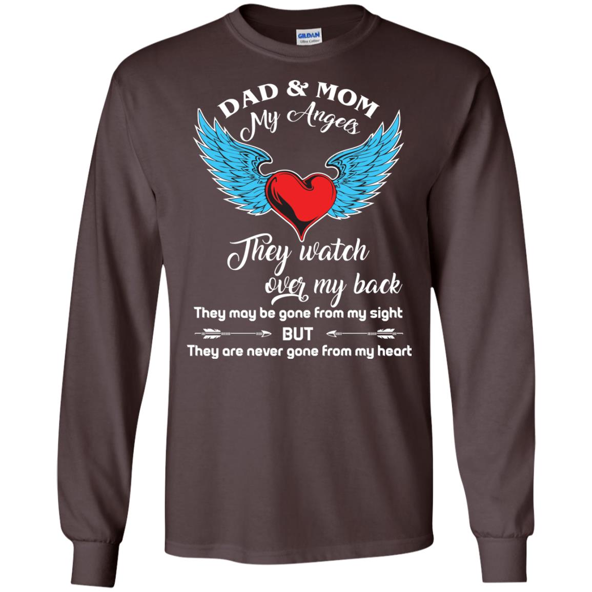 Dad And Mom My Angels They Watch Over My Back Family T-shirt Dark Chocolate