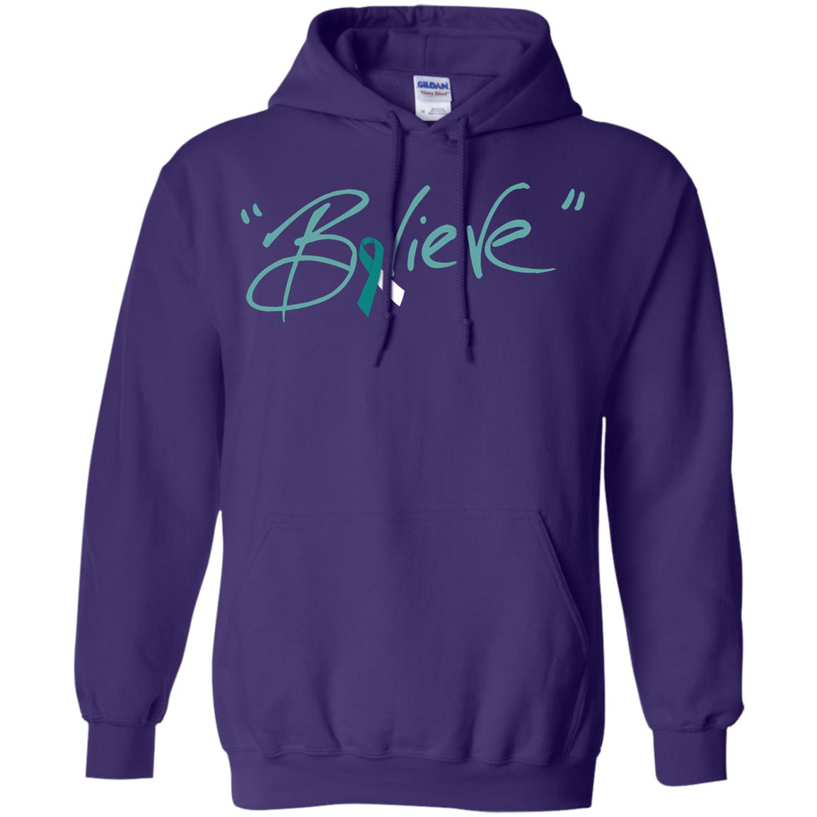 Cervical Cancer Awareness Shirt Teal White Ribbon Believe Purple