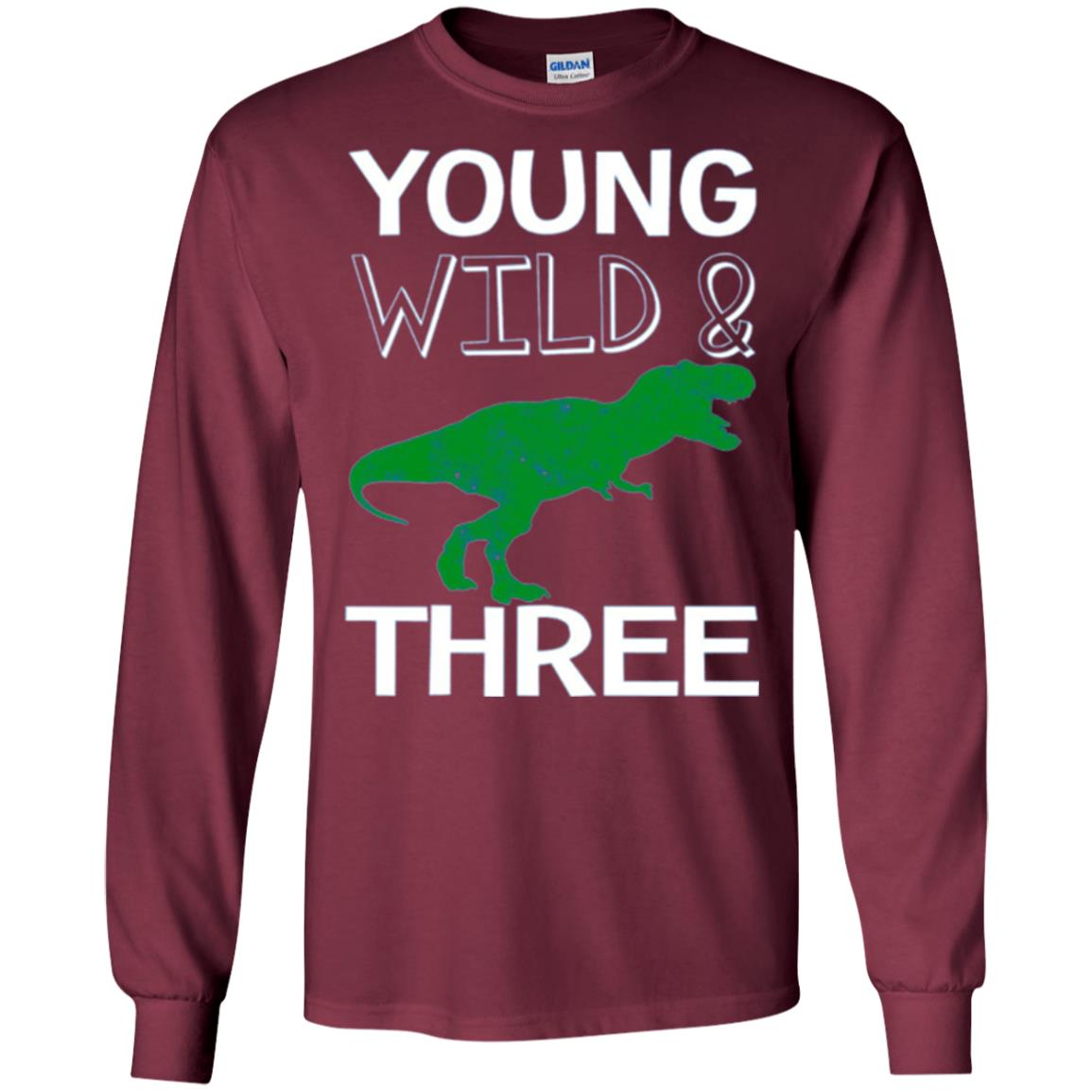 Dinosaur T-shirt Young Wild And Three Maroon