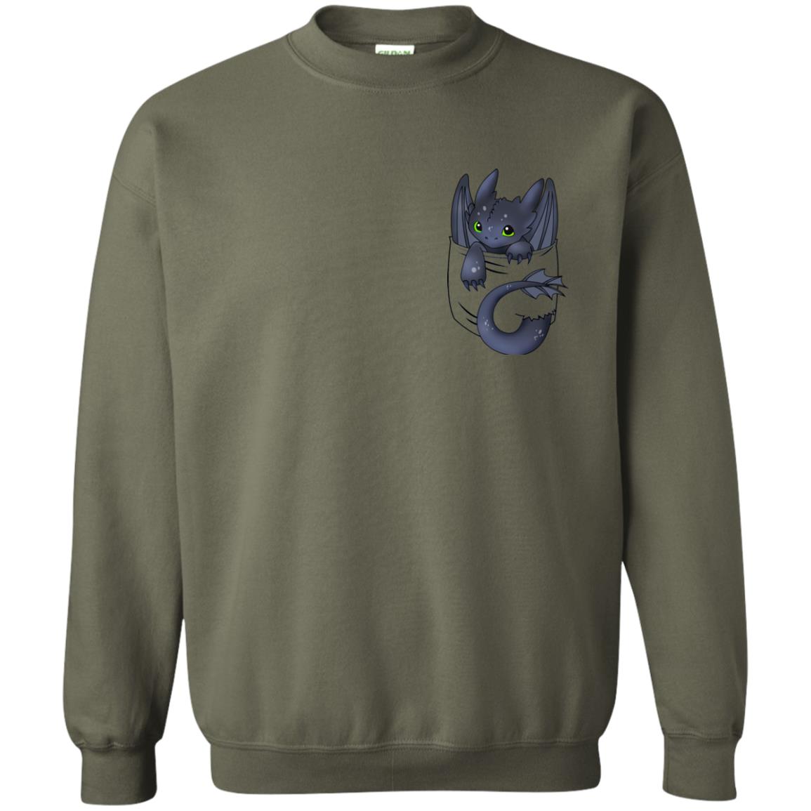 Toothless Dragon In Pocket Shirt Military Green
