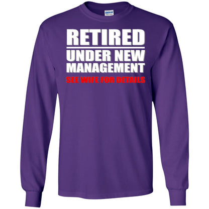 Funny Retirement T-shirt Retired Under New Management Purple