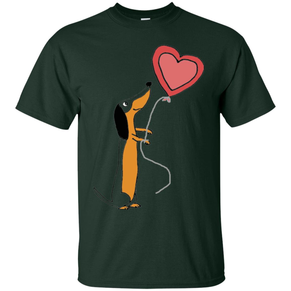 Valentine_s Day T-shirt Cute Dachshund With Heart Balloon Forest Green
