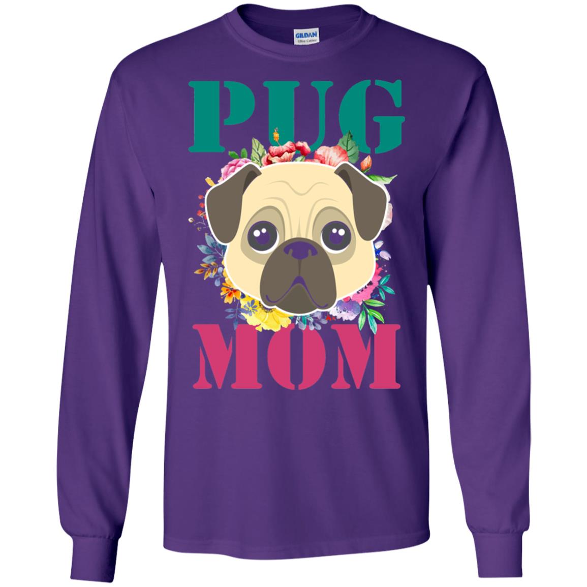 Floral Pug Mom T-shirt Puppy Pet Lover Purple