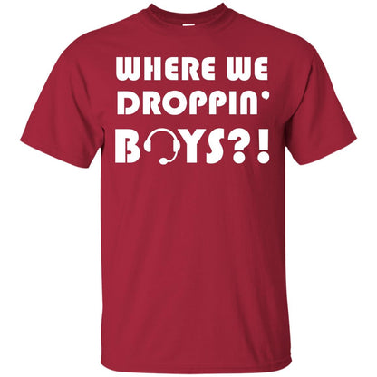 Where We Dropping Boys Gamer Shirt Cardinal