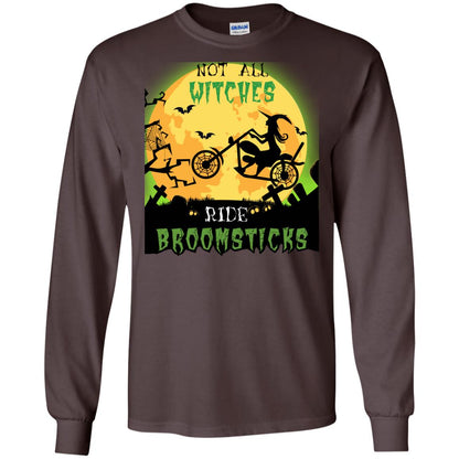 Not All Witches Ride Broomsticks Witches Ride A Motorcycle Funny Halloween Shirt Dark Chocolate