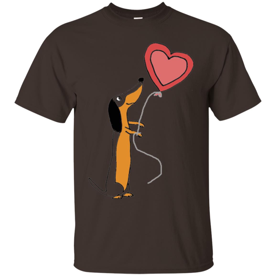 Valentine_s Day T-shirt Cute Dachshund With Heart Balloon Dark Chocolate