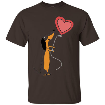 Valentine_s Day T-shirt Cute Dachshund With Heart Balloon Dark Chocolate