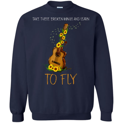 Take These Broken Wings And Learn To Fly Guitar Quote Shirt Navy