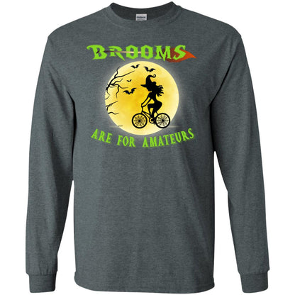 Brooms Are For Amateurs Witches Ride A Bicycle Funny Halloween Shirt Dark Heather
