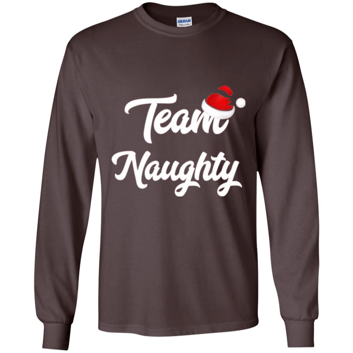 Christmas T-shirt Team Naughty Nice Santa Hat T-shirt Dark Chocolate