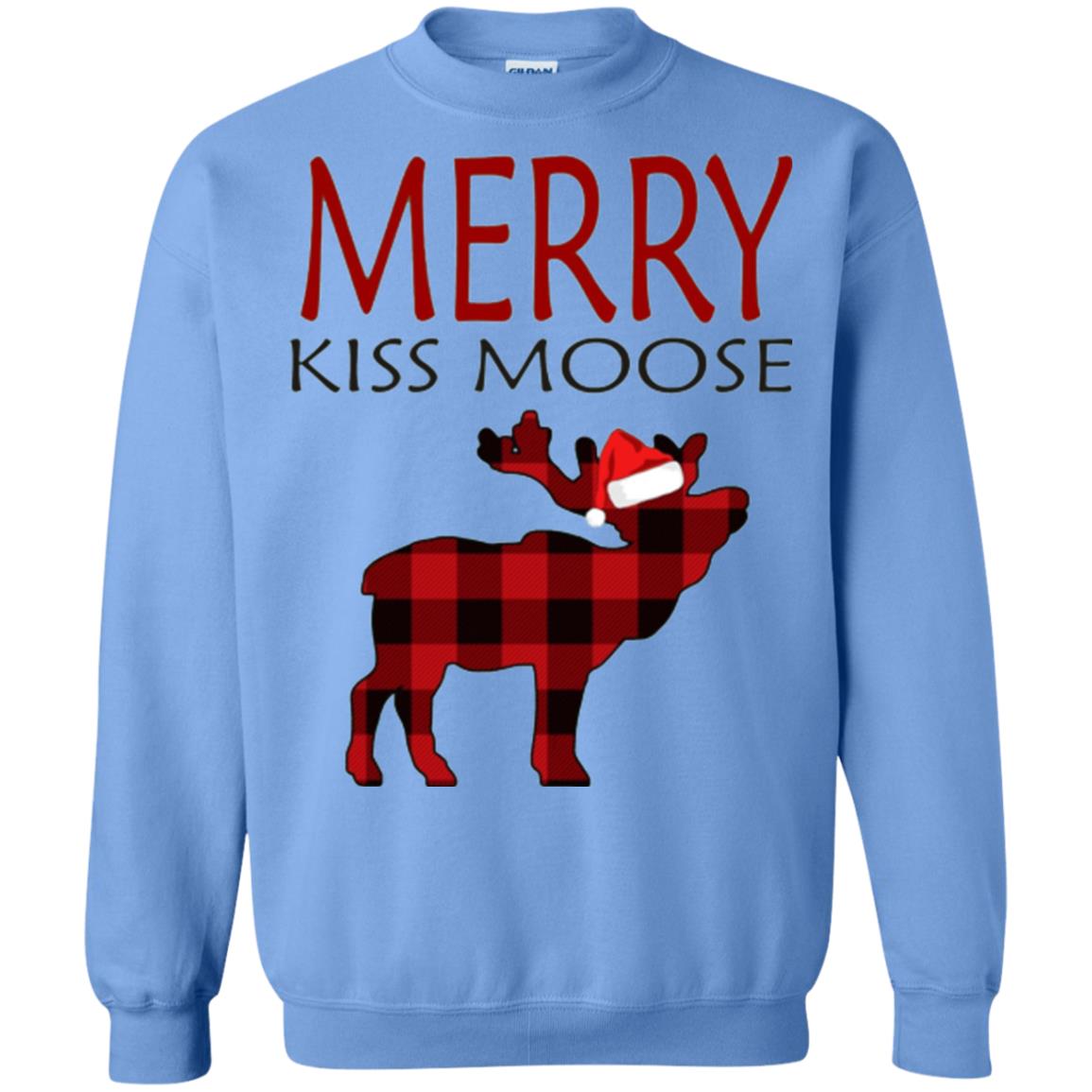 Christmas T-shirt Merry Kiss Moose Carolina Blue
