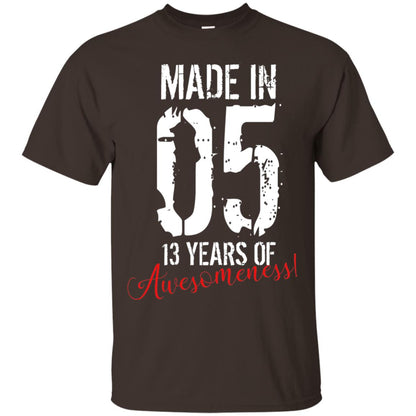 Made In 05 13 Years Of Awesomeness 13rd Birthday T-shirt Dark Chocolate