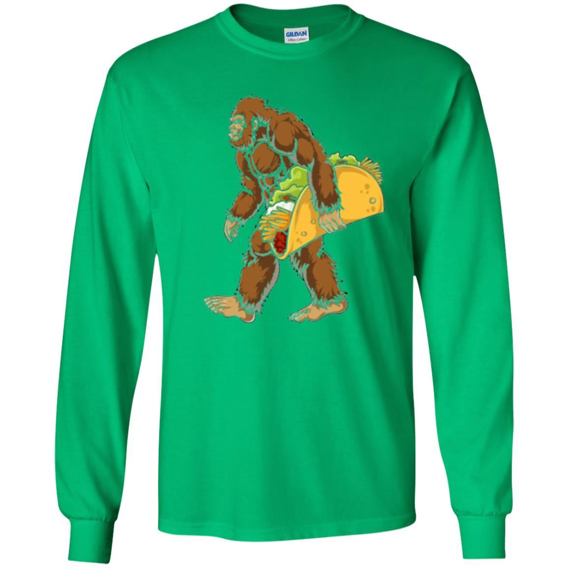 Camping T-shirt Bigfoot Sasquatch Carrying Taco Irish Green