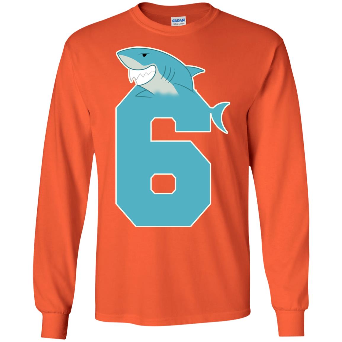 6th Birthday Shark Party Shirt Orange
