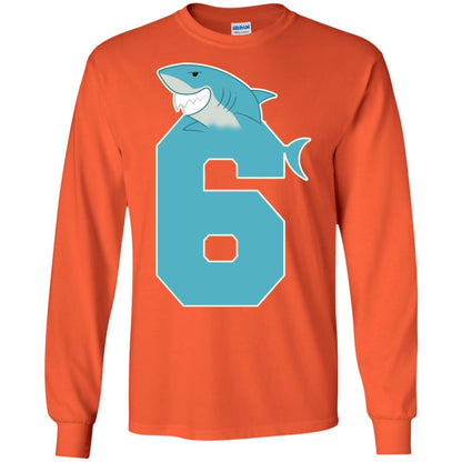 6th Birthday Shark Party Shirt Orange