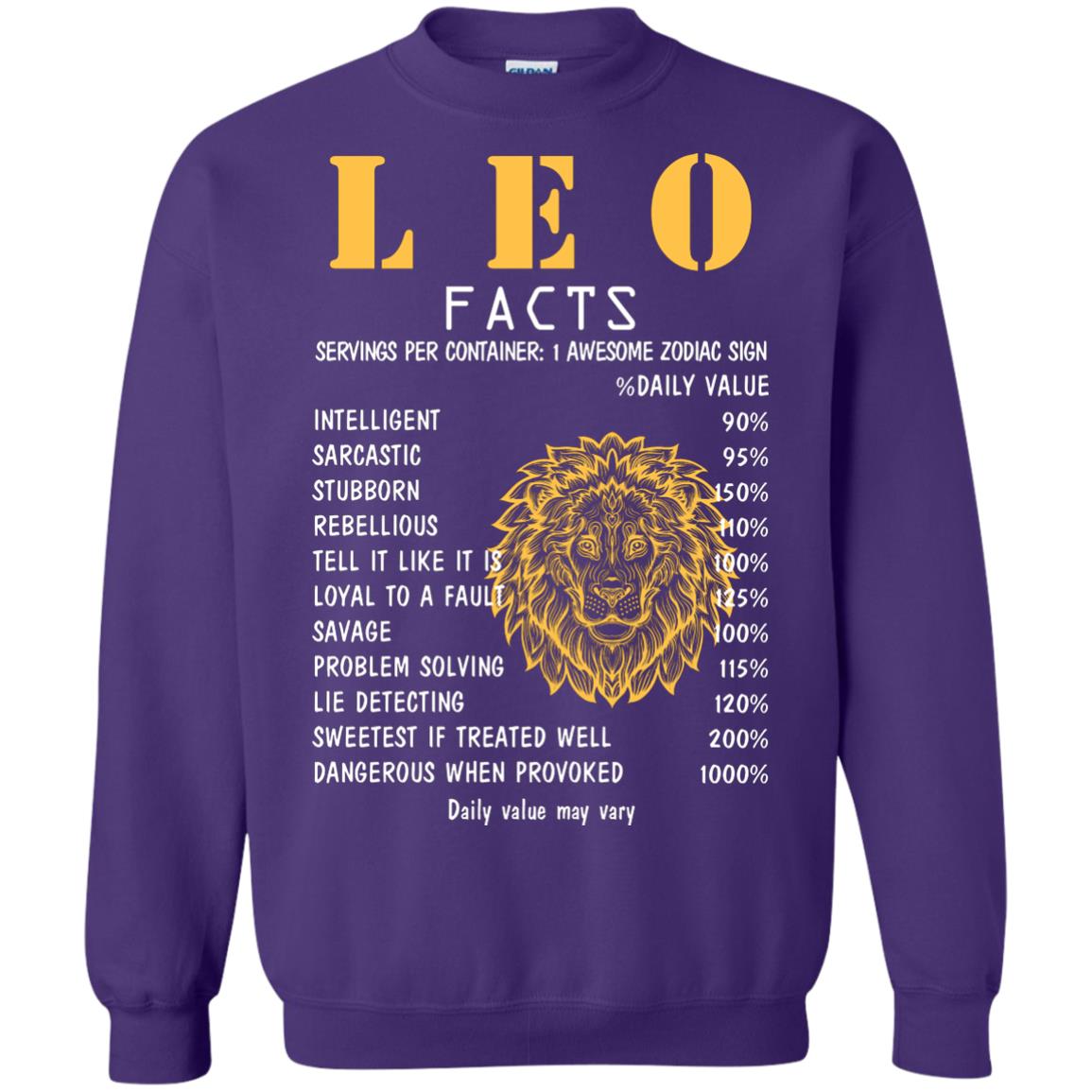 Leo Facts 1 Awesome Zodiac Sign Gift Shirt For Leo Horoscope Purple