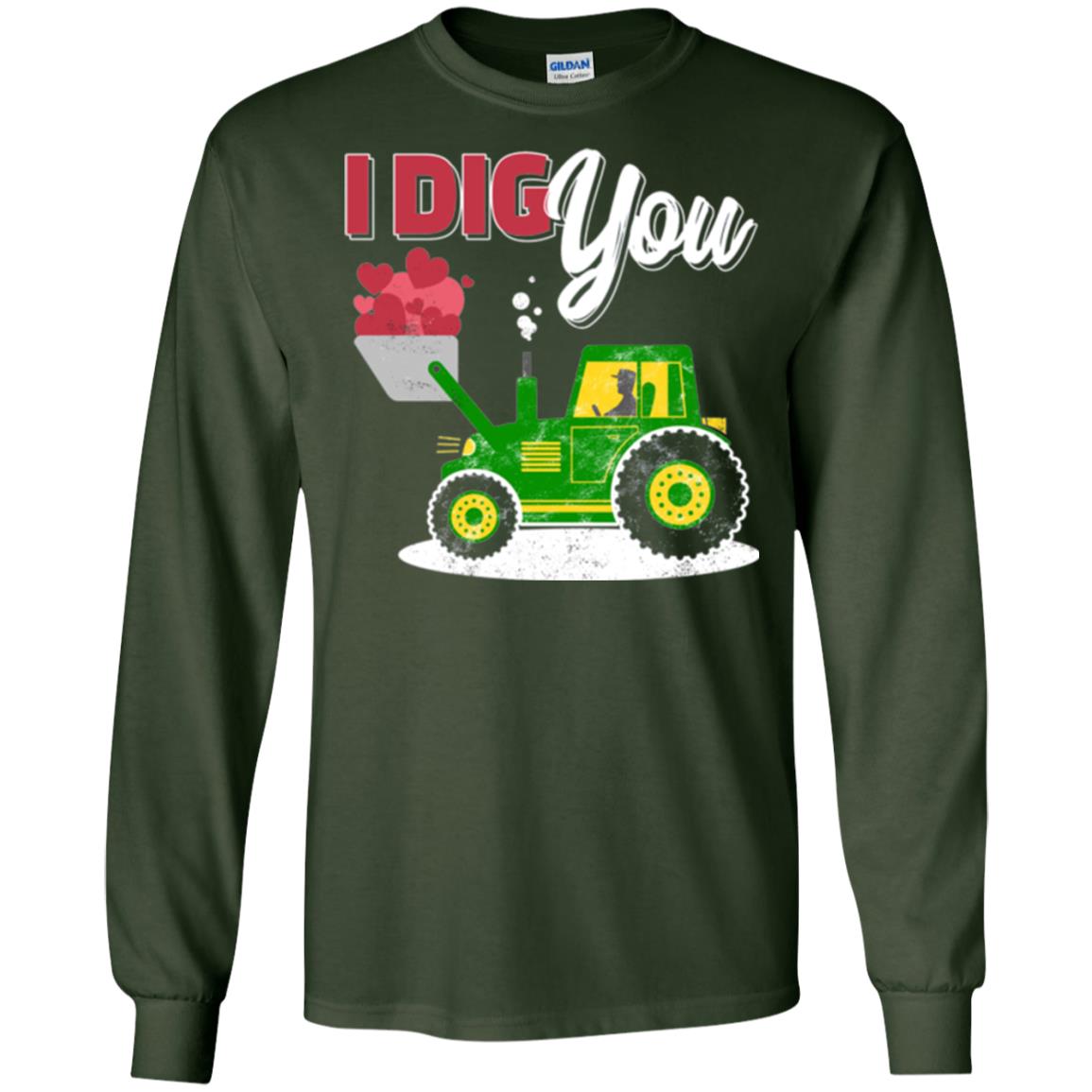 Farmer Valentines Day T-shirt Farm Tractor I Dig You Forest Green