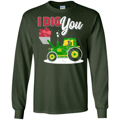 Farmer Valentines Day T-shirt Farm Tractor I Dig You Forest Green