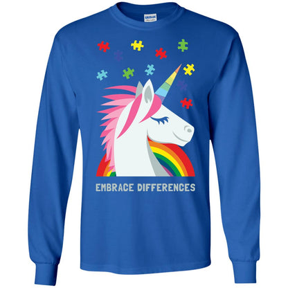 Autism Awareness Shirt Unicorn Puzzle Embrace Differences Royal