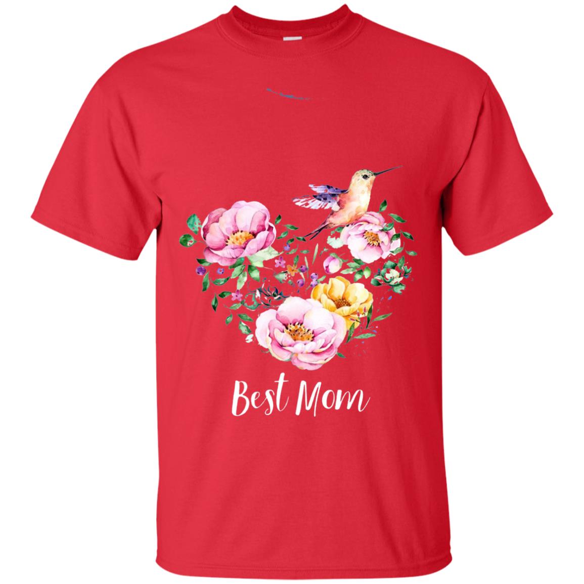 Best Mom Hummingbird Flower Heart Mommy Shirt Red