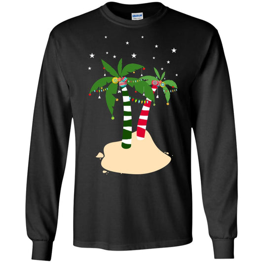 Decorated Tropical Coconut Tree Merry X-mas 2018 Gift Shirt Black