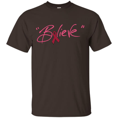 Multiple Myeloma Symptoms Awareness Shirt Burgundy Ribbon Believe Dark Chocolate