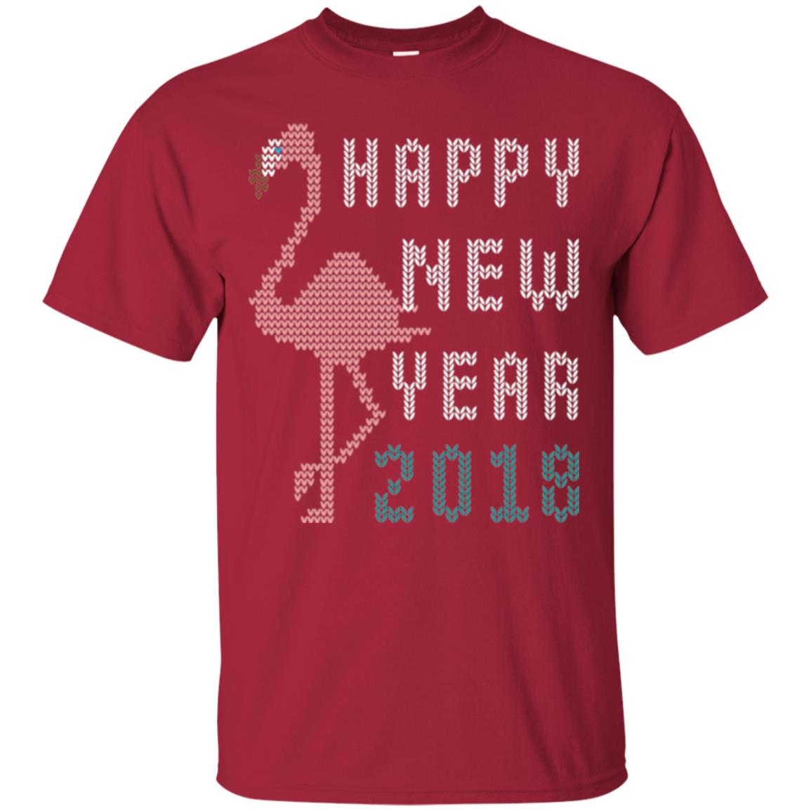 Happy New Year 2018 T-shirt Pink Flamingo Cardinal