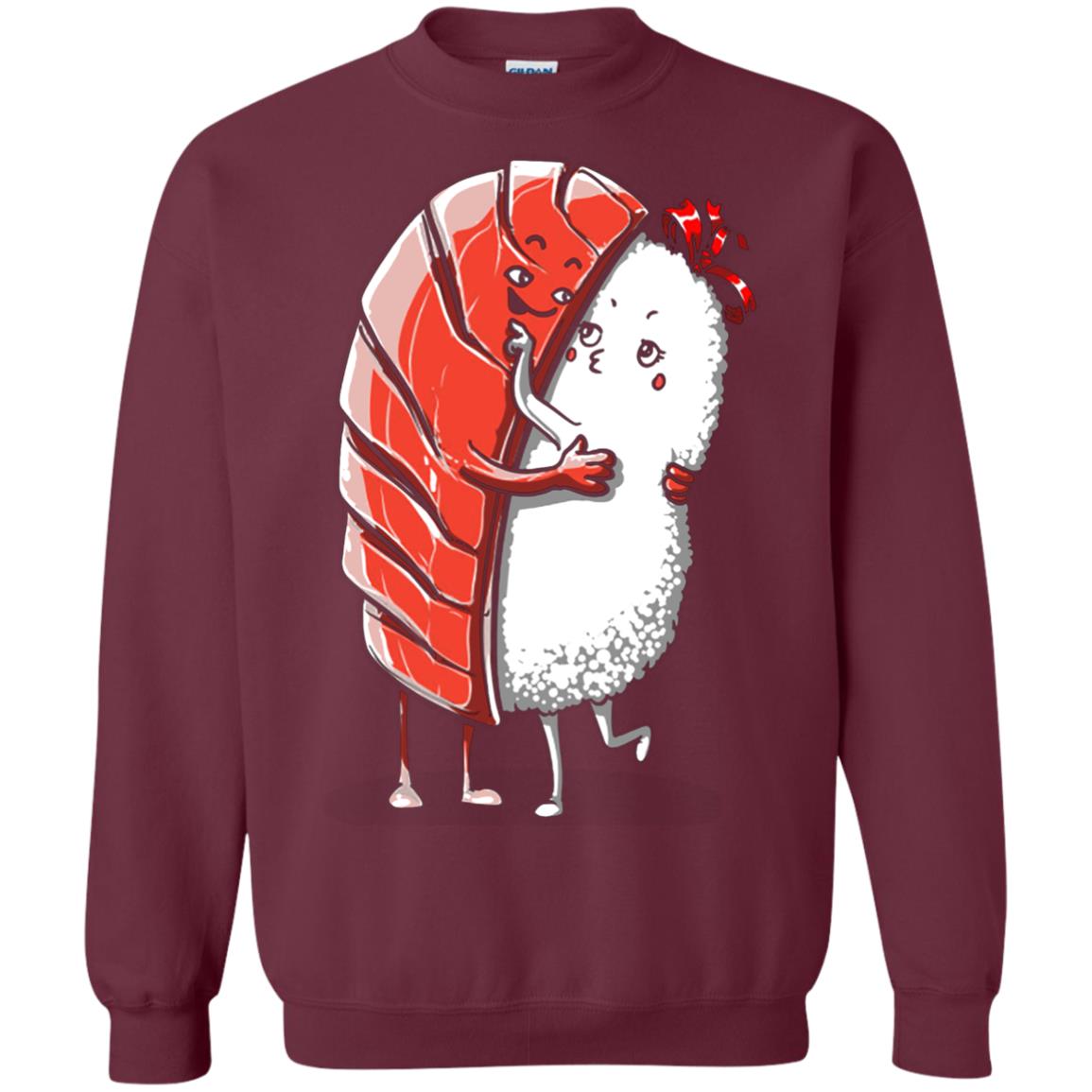 Sushi Lover T-shirt Salmon Sashimi Sushi Hug Love Maroon