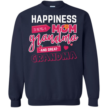 Happiness Is Being A Mom A Grandma And Great Grandma Shirt Navy