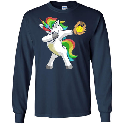 Dabbing Unicorn Softball T-shirt Funny Dabbing Navy