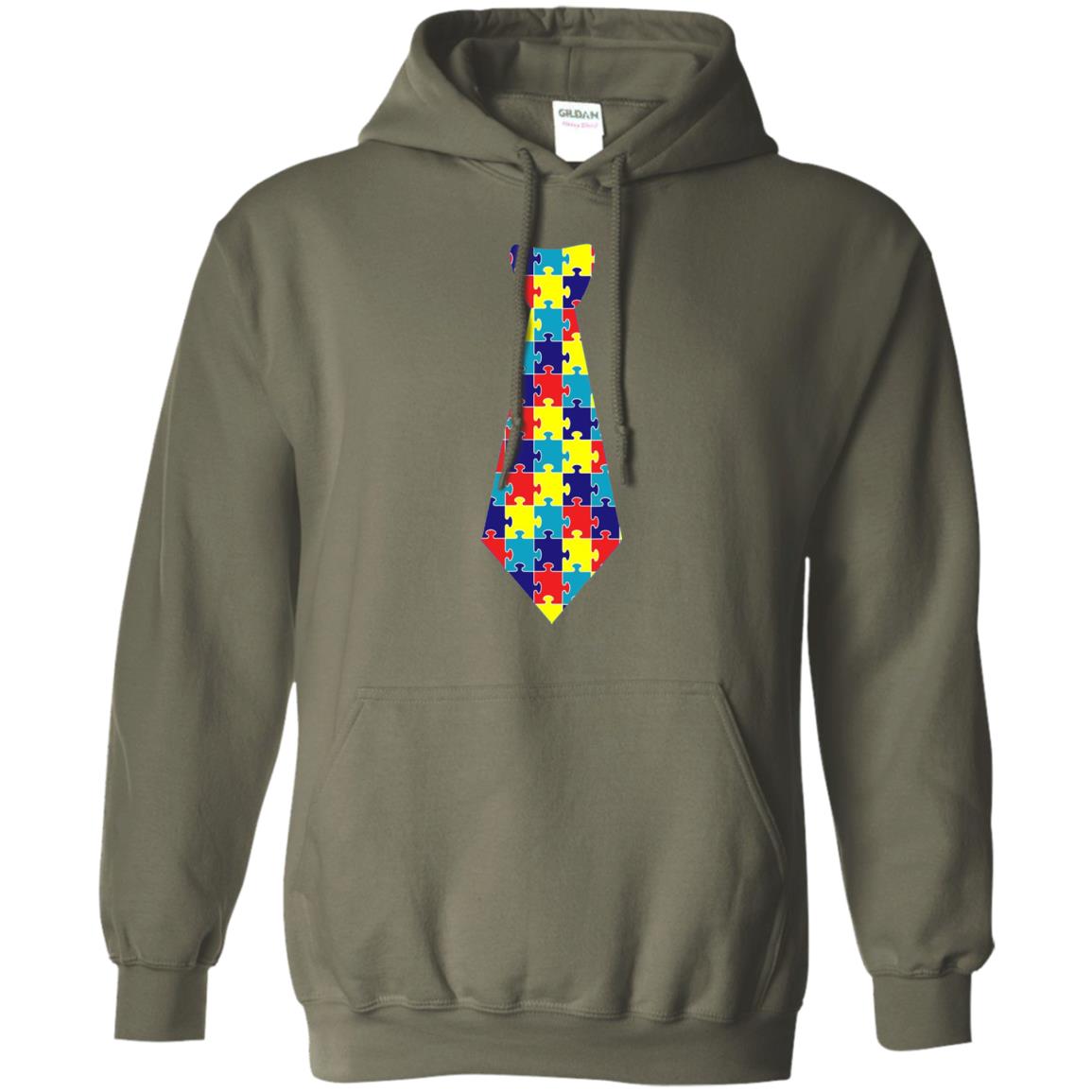 Autism Awareness T-shirt Puzzle Neck Tie 2018 Military Green